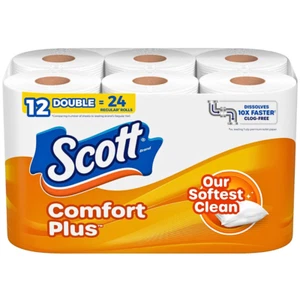 Scott ComfortPlus Toilettenpapier, 1-lagig, 12 Doppelrollen, Klärgrubensicher - Bild 1 von 5
