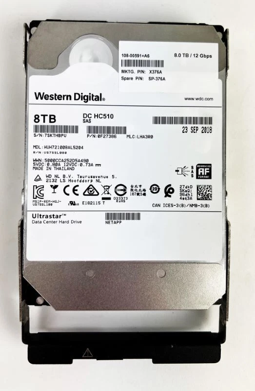NetApp X376A 8TB 7.2k 12GBps 3.5" NL SAS HDD 108-00591 SP-376A X376A-R6 DS460C - Image 1 of 1
