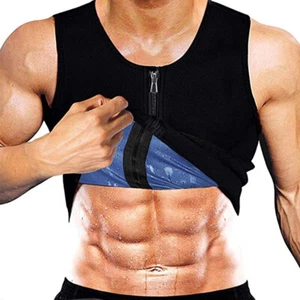 Men's Heat Trapping Zipper Sweat Enhancing Vest Slimming Workout Top Body Shaper - Picture 1 of 32