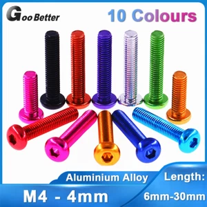M4 Pan / Button Head Socket Screws Aluminum Alloy Anodized Hex Allen Dome Bolts - Picture 1 of 22