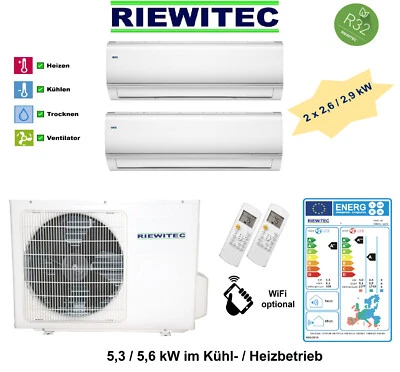 Dual Multi Split Klimaanlage, Wärmepumpe (2 x 2,6 kW) 5,3 / 5,6 kW, A+/A, R32 - Bild 1 von 4
