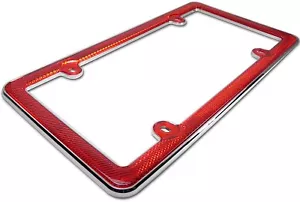 Chrome Metal License Plate Frame Red Plastic reflective Car RV Boat Tow Trailer - Foto 1 di 5