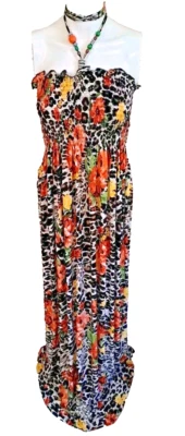 Maxi Vestido Chesley Talla M Estampado Animal Floral Elástico Halter Top Boho Femenino  Foto 1 de 4