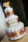 3 Tier Diaper Cake - Twinkle Twinkle Blue Pink Silver Gold with Moon and Stars