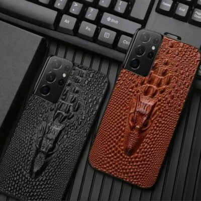 Retro Genuine Leather Crocodile Dragon Head Case for Samsung Galaxy S22 Ultra FE - Image 1 of 4