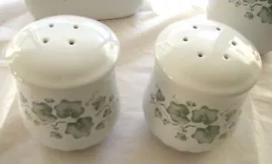 Vtg Correl Salt & Pepper Shakers and Napkin Holder by Corning Green Callaway Ivy - Picture 1 of 4