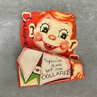 Vintage Valentines Day Card Red Head Bow Tie Collar 1930S 1940S Valentine Diecut