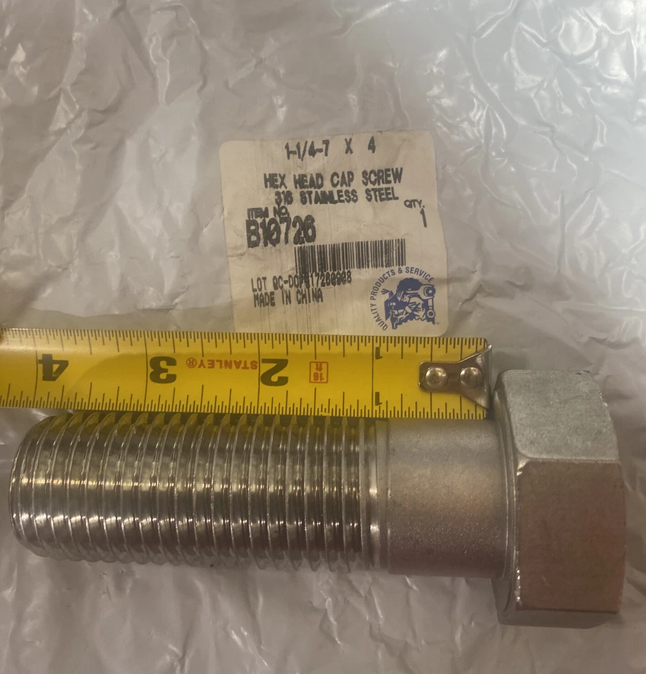 Brady 1-1/4 -7x4 英寸长帽下,六角头帽螺丝,SS 316,TNE F593H316 粗 — 第 1/4 张图片