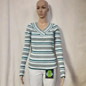 Freshman Juniors' V-Neck Ribbed Knit Pullover Sweater, Blue Multi, XL - Picture 1 of 6