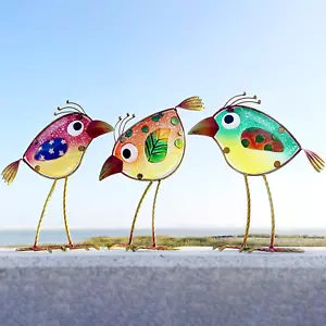 Garden Decor for Outside,Funny Metal & Glass Bird Decor for Indoor & Outdoor Set - Picture 1 of 12