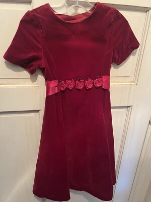 Laura Ashley Girls Holiday Red Velvet Rose Bud Dress Size 7 Years old New - Image 1 of 3