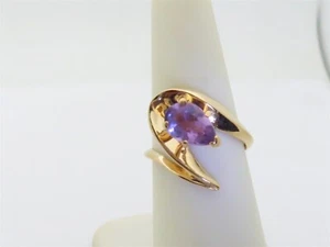 Anillo Amatista Natural 14k Oro Sólido Abstracto Solitario Pera 1.60ct Talla 7 R205 - Imagen 1 de 9
