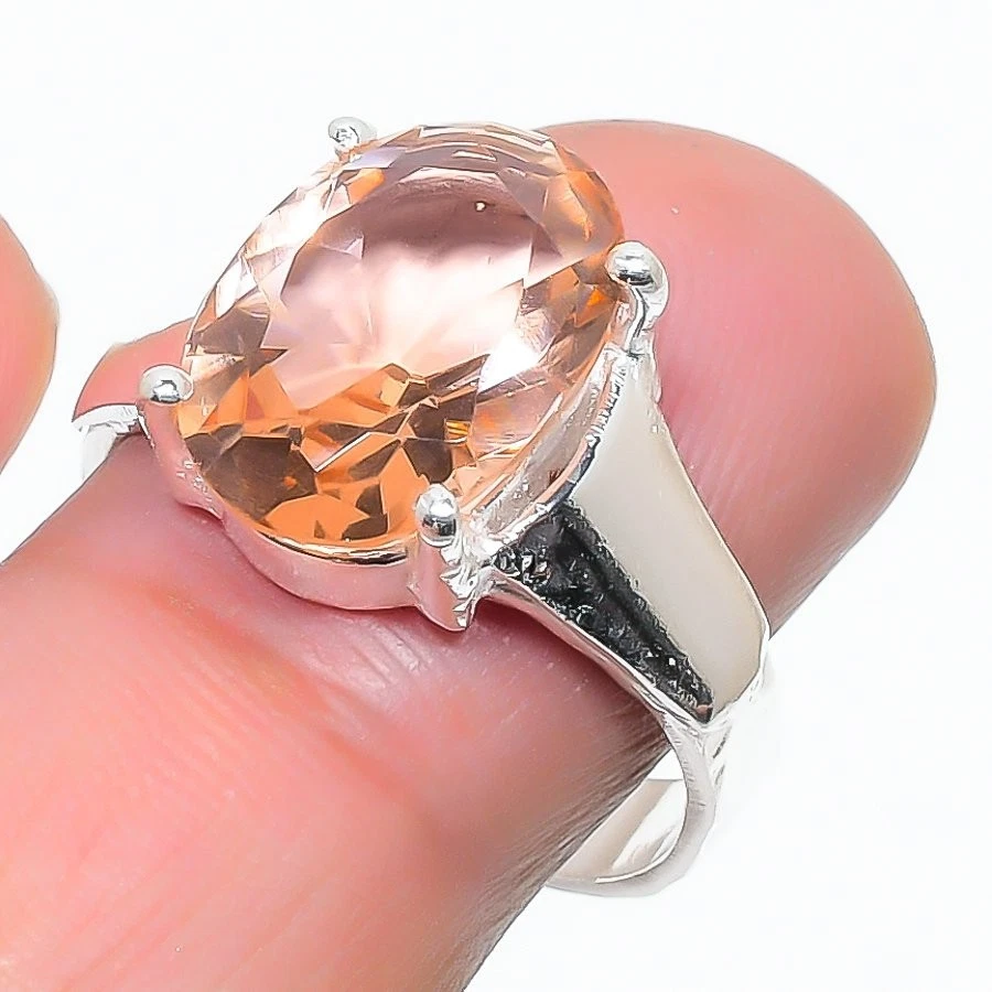 Peach Morganite Gemstone 925 Sterling Silver Jewelry All Size Ring For Gift - Image 1 of 1
