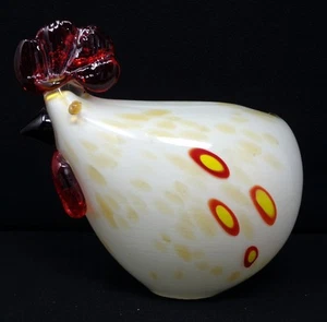 Vidrio soplado a mano pollo blanco y dorado - Imagen 1 de 6