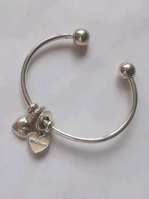 PANDORA Sterling Silver Bangle With Mother And Daughter Charms . R12M - Image 1 of 4