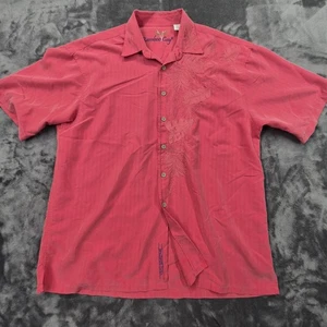 Bamboo Cay Shirt Mens Large Red Embroidered Tropical Camp Casual Modal - Picture 1 of 9