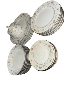 Fine China 1007 Lisa Floral White Silver Dinner Set - Picture 1 of 12