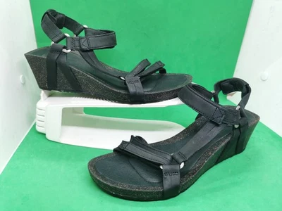 TEVA Ysidro Black Leather Cork Wedge Platform Heel Women’s Size 8 - Image 1 of 4
