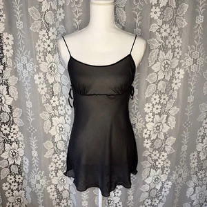 VTG Victoria’s Secret Sheer Black Silk Mini Cami Slip Dress Size Small 34 Bust - Picture 1 of 15