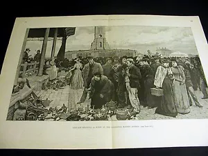 Caldonia Market Londres OFERTAS MERCADO DE PULGAS ANTIGUAS 1892 Grabado folio grande - Imagen 1 de 8
