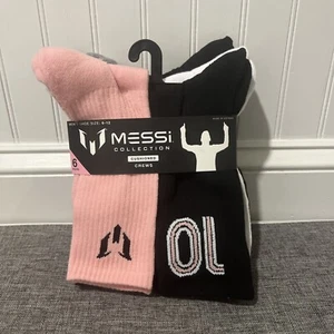 MESSI Collection Mens Cushioned Crew Socks Sz 6-12 Set of 6 Pink Bla Whi Gra - Picture 1 of 5