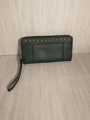 Cartera Fossil Jori Multifunción Cremallera Tachonada Cuero Bosque Verde Muñequera  Foto 1 de 4