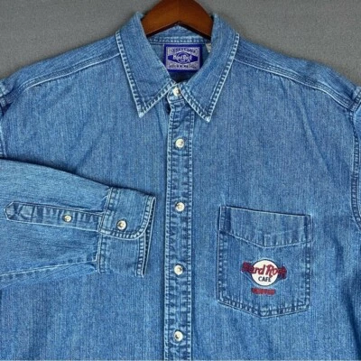Camisa vaquera con botones Hard Rock Café para hombre grande Denver Colorado bordada Foto 1 de 4