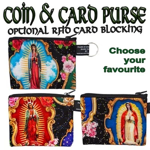 Virgin Mary Guadalupe Coin/Card Purse Cash Money Wallet Cotton RFID Protection - Picture 1 of 6