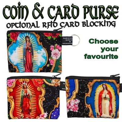 Virgin Mary Guadalupe Coin/Card Purse Cash Money Wallet Cotton RFID Protection - Image 1 of 3