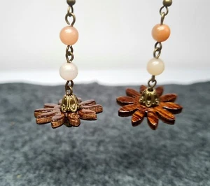 Handmade Jewellery Rustic Boho Hippy Wood Daisy Flower Earrings UK Seller - Picture 1 of 8