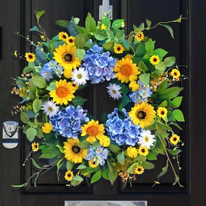 Spring Summer Wreaths for Front Door 24 Inch Artificial Eucalyptus Sunflower Dai - Picture 1 of 12