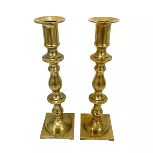 Brass Taper Candle Holders Pair Candlesticks 9" Shapely Classic Traditional - Picture 1 of 8