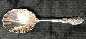 Sterling Silver Serving Spoon Repousse style 9 1/2" Long - Picture 1 of 8