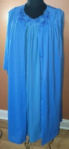 Shadowline 2 pc Negligee Set Nightgown Gown Robe Blue Nylon L Peignoir - Picture 1 of 12