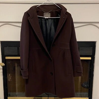 Abrigo de lana de doble tela J Crew hecho en Italia para mujer 6 abrigo forrado púrpura Foto 1 de 4