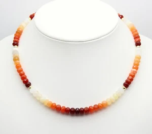 Opale di Fuoco Collana Pietre Preziose Messico Arancione 925 IN Argento 44 CM - Picture 1 of 7