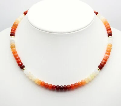 Opale di Fuoco Collana Pietre Preziose Messico Arancione 925 IN Argento 44 CM - Immagine 1 di 4