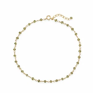 9.5"+1" Fresh Look Peridot Gold-Plated Anklet 925 Sterling Silver - Picture 1 of 2