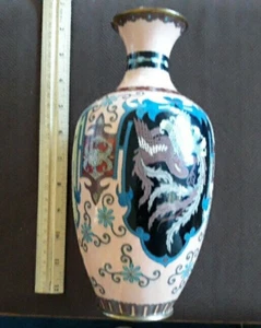FINE ANTIQUE ENAMEL CLOISONNE PHOENIX DRAGON VASE URN ORIENTAL ASIAN ART 9-3/4" - Picture 1 of 16
