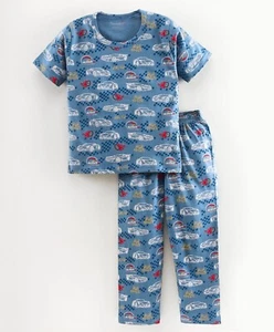 Funkrafts Racing Car Print Cotton Nightsuit/Sleepwear/Lounge Wear for Boys Blue - Picture 1 of 8