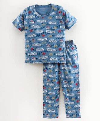 Хлопковый ночной костюм/одежда для сна/шезлонга с принтом гоночного автомобиля Funkrafts для мальчиков синий - Изображение 1 из 4