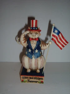Jim Shore “Stars And Stripes Salute” Patriotic Cat Holding Flag 4th of July NEW - Picture 1 of 10