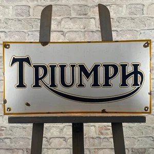 TRIUMPH Enamel Sign 23.6x11.8" (60x30cm) Nice Motorcycle Club Vintage Decoration - Picture 1 of 18