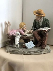 Flambro Vintage Fine Porcelain Grandpa/Man Helping Granddaughter/Girl W/Homework - Picture 1 of 11