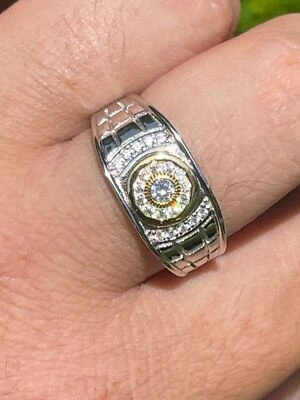 Men's Solid 925 Silver & 14k Gold Plated CZ RING Size 7-13 ICED - Image 1 of 4