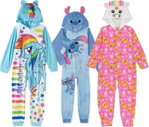 NEW GIRLS CHARACTER HOODED BLANKET SLEEPER PAJAMAS ONE PIECE UNION SUIT VARIETY - Picture 1 of 4
