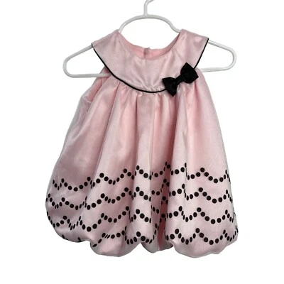Rare Editions Dress Baby Girls Sz 18 Months Pink Black Flare Tulle Polka Dots - Imagem 1 de 4