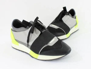 Balenciaga Black Grey Lime Tricolor Race Runner Low Top Sneakers Size 37 US 7 - Picture 1 of 7