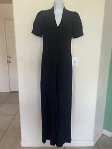 MSRP $148 Vince Camuto Wide-Leg Jumpsuit Black Size 6 Short Sleeve - Picture 1 of 4