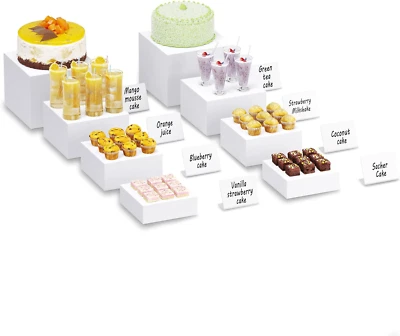 Juego de 2 elevadores de alimentos para mesa de buffet soporte de exhibición para catering cubo de postre blanco Foto 1 de 4